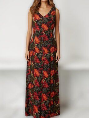 Vintage White Stag Maxi Dress S 4-6 Loop Button Front Tropical Print Cruise